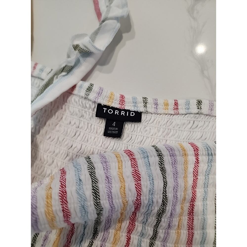 TORRID Challis Smocked Tiered Dress White Multicolor Striped Boho MIDI Size 4X - Picture 8 of 9